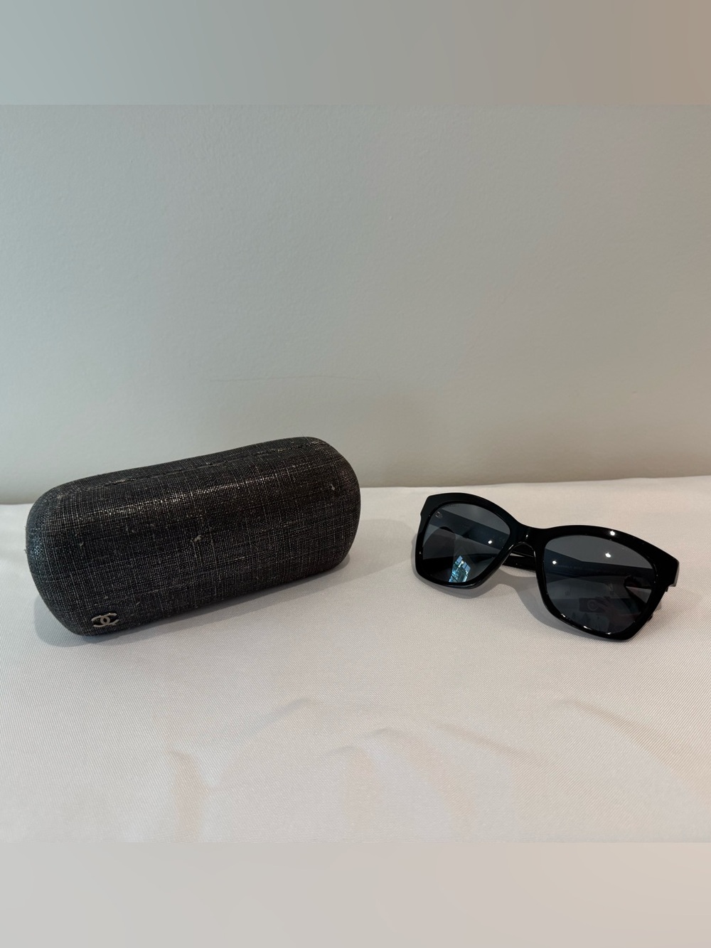 Chanel Black Oversized Square CC Logo Sunglasses – Silver Hardware + Case